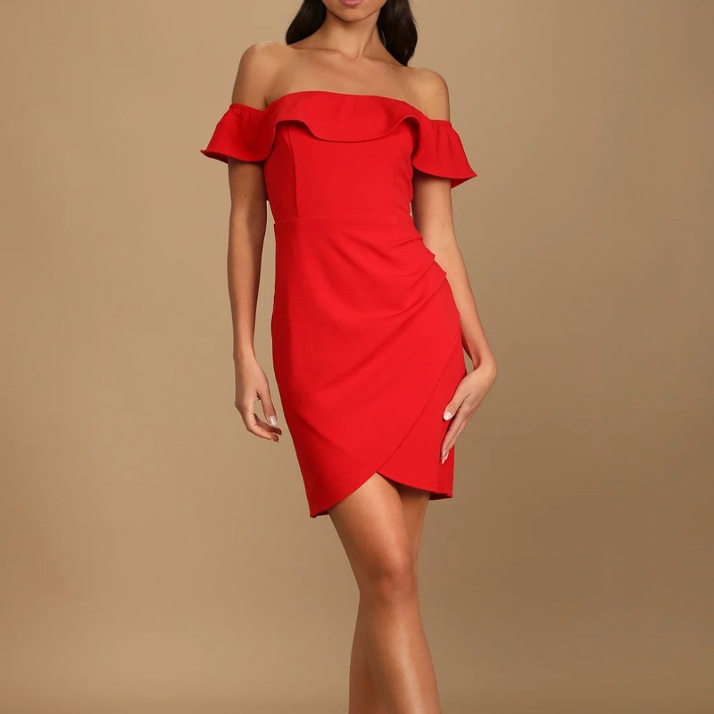 Lulus | Off Shoulder Bodycon Mini Dress Red Size M